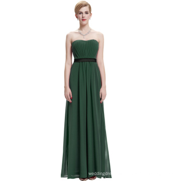 Starzz Strapless Off Shoulder Long Dark Green Chiffon Simply Bridesmaid Dress ST000066-7